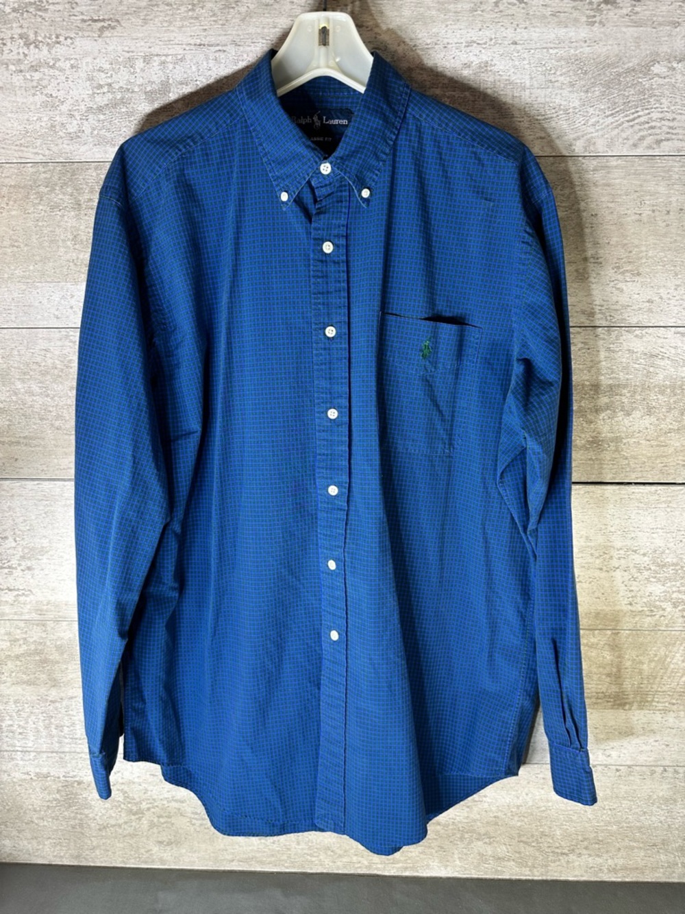 Polo Ralph Lauren Blue Green Micro Check Button Down Shirt Large